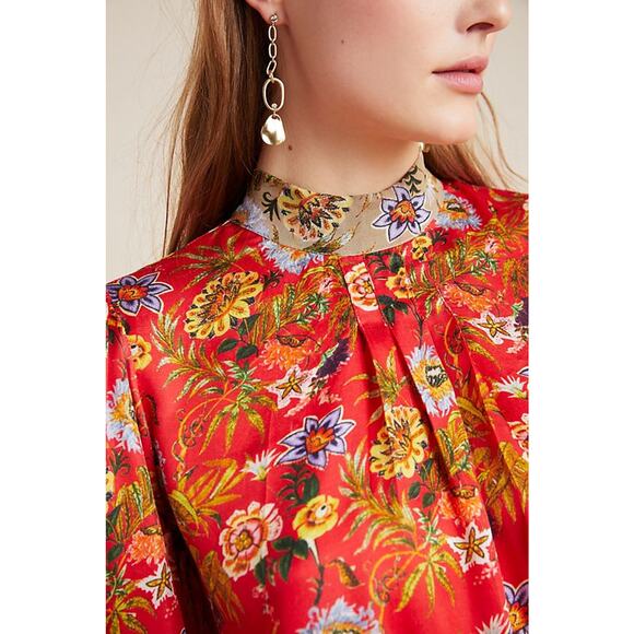 New Anthropologie Toscana Peasant Floral Blouse by Nikasha $160 X-SMALL Red - Picture 2 of 6